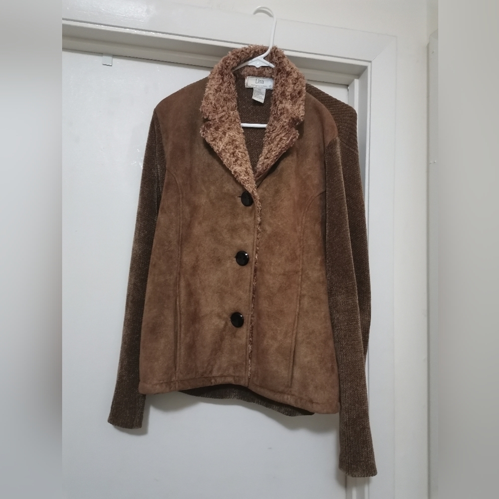 Vintage Lisa International suede front knit jacket